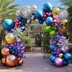 Metallic Balloon Garland Disco Balloons Chrome Blue Purple Silver Gold Explosion Star Balloons Green Red Balloon Arch Kit For 80s 90s Theme Birthday Graduation Anniversary Dancing Party Decor Galaxy