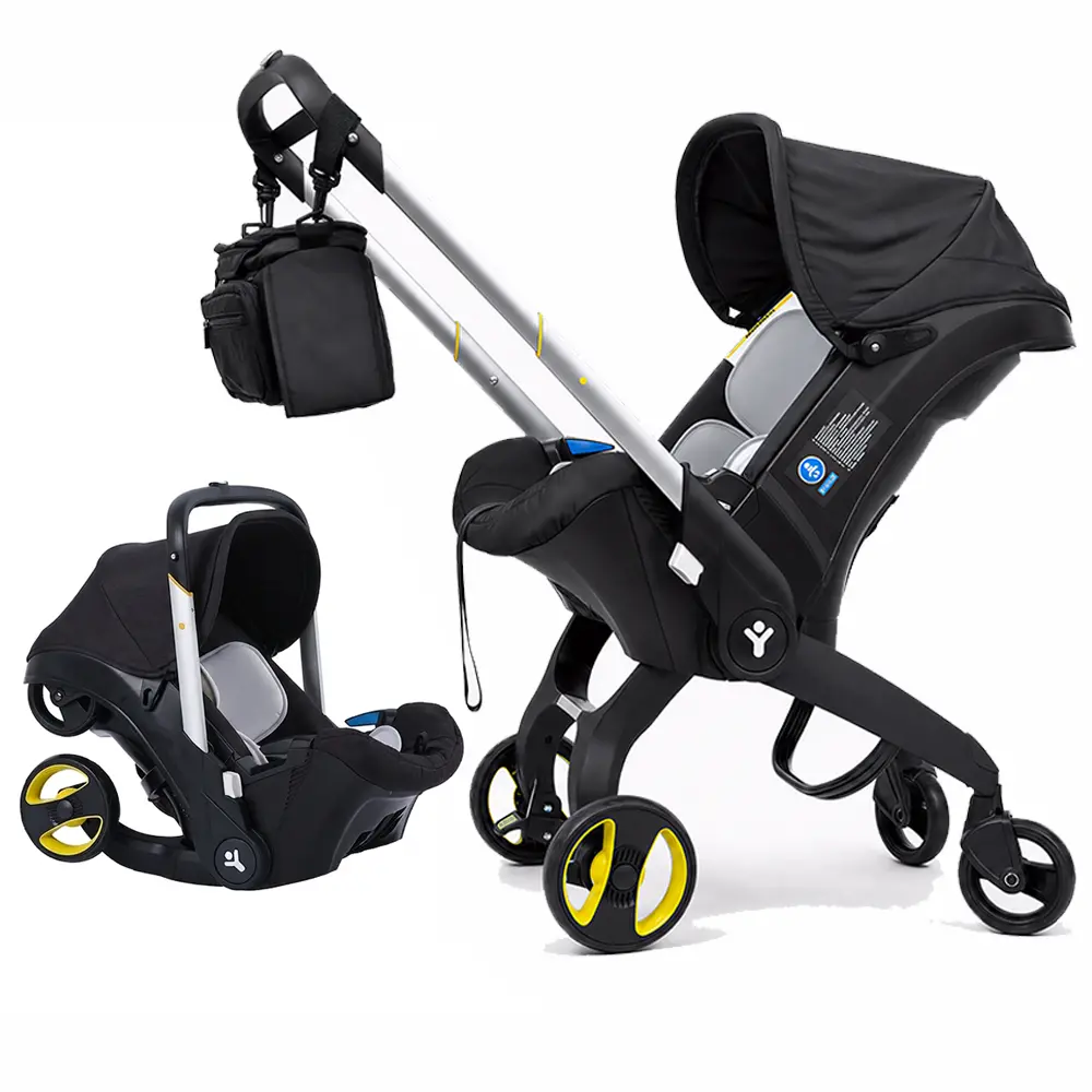 All-in-1 Convertible High-View Baby Stroller,with Free Bag, Multifunctional 3 in 1 Newborn Travel Carriage with Reversible Seat, Lightweight Compact Folding Toddler Pushchair (No Latch Base) campingessentials