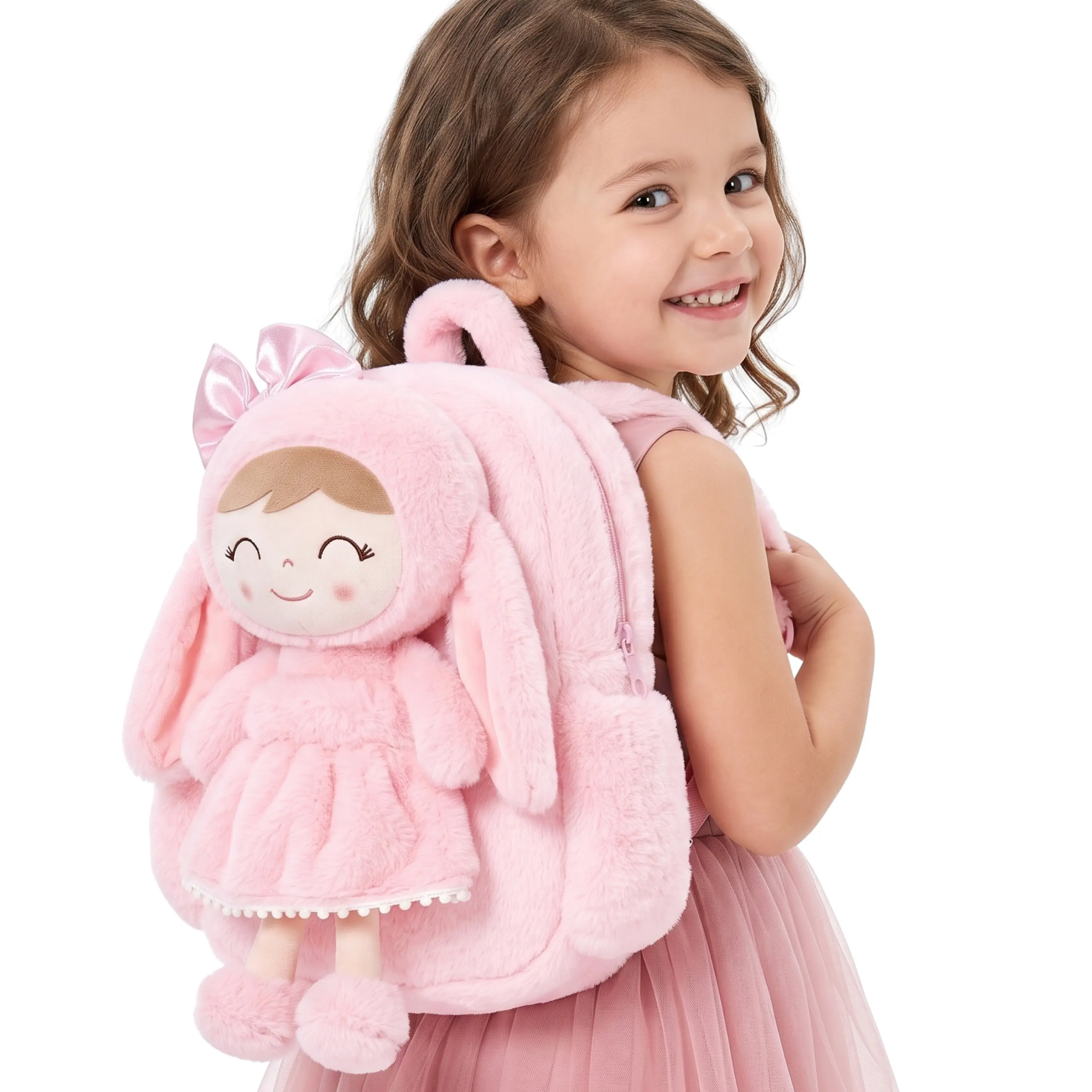 Kid Backpack for Toddlers for Back to School - Cute Bunny Doll Kindergarten School Bag for Girls, Soft Plush Daycare Bag with Detachable Toy