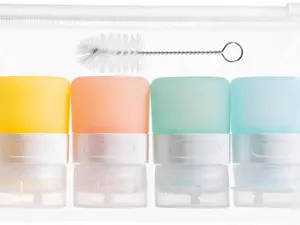Condiment Squeeze Bottles for Sauces, 1-oz Mini Silicone Salad Dressing Container to Go with Reusable Sandwich Bag, Leakproof Ketchup Bottle for Bento Lunch Box, 4 Pack, Candies