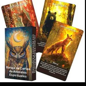 Spiritual Oracle Deck - 52 Card Spanish Edition for Divination & Spiritual Messages Featuring Animals like Owl, Bear, and Fox