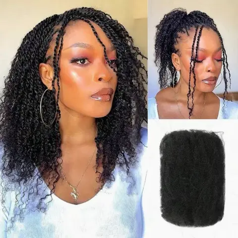 DATANALA  Afro Kinkys Bulk Human Hair ( 10-18 Inch) 3/5 Packs Afro Kinky-curly Human Braiding Hair Bulk for Spring Hair Twist Dreadlock Extensions Locs Braids Repair 30g/50g bundle Natural Color
