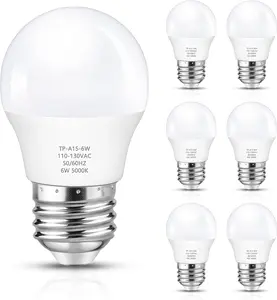 A15 LED Light Bulb, 60 Watt Equivalent LED Bulbs, Daylight White 5000K, 600LM, E26 Base, Non-Dimmable, 6W Bright White, 6-Pack