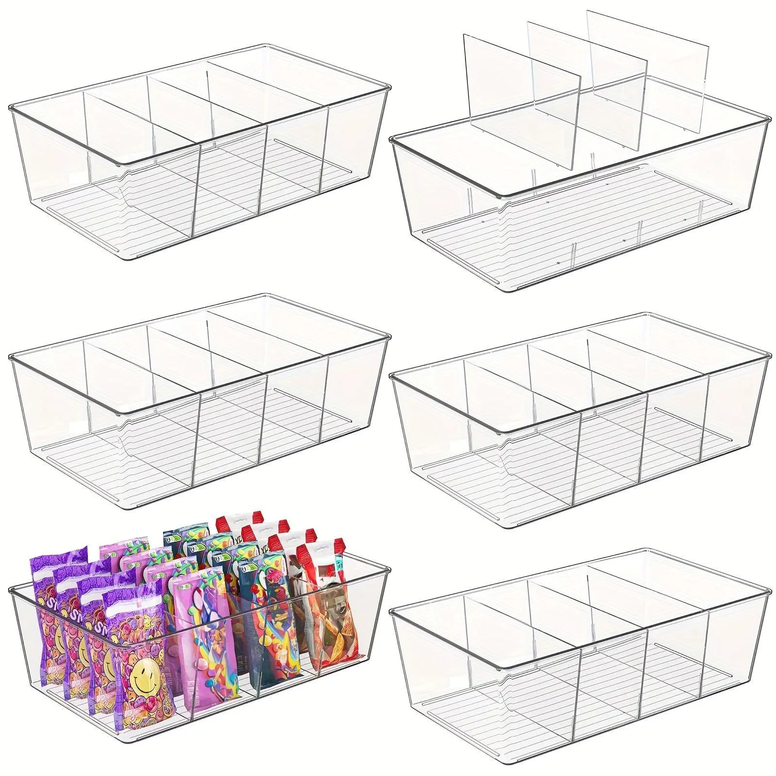 6 Packs Snack Organizers, Pantry Organizer And Storage, Clear Food Storage Organizer Bins, Plastic Fridge Organizer And Cabinet Organizer for Kitchen, Condiment, Pouches Food, Packets Spices, for Halloween And Christmas