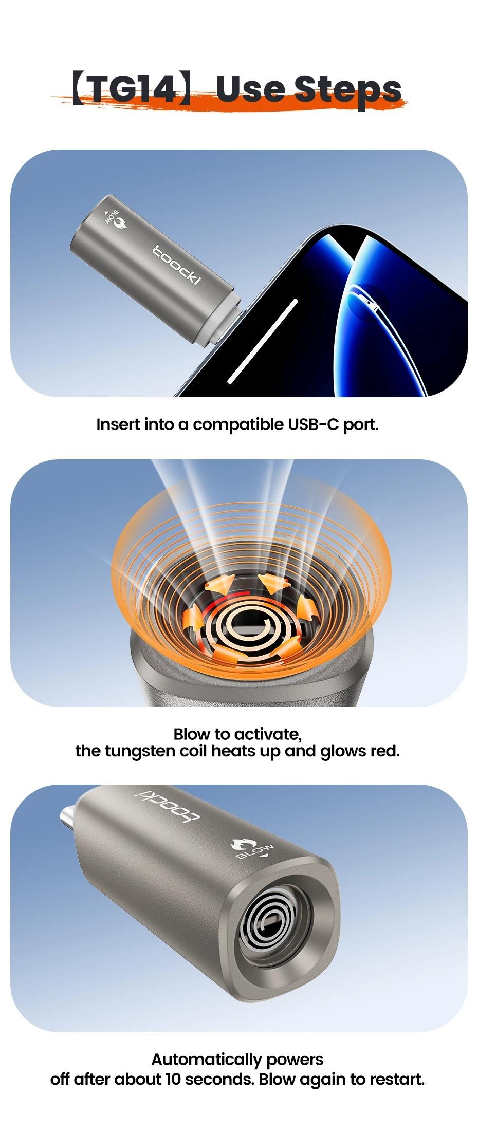 Unisex Modern USB-C Mini Electric Lighter - Plug&Play, Blow-to-Light, Flameless, Windproof, Fast Ignition with Tungsten Wire, Smart Auto-Off, Overheat Prevention, Universal Power for Camping & Hiking, Outdoor Camping, Prevents Overheating