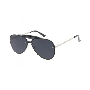Unisex Hotshot Rimless Flat Shield Aviator Sunglasses (Black/Silver)