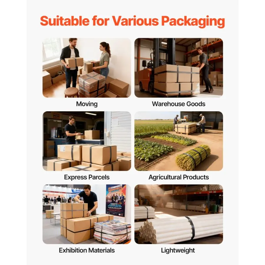【DealsForYouDays】【DealsForYouDays】 VEVOR Banding Strapping Kit, Heavy Duty Banding Sealer Tool with 1000 ft Length PET Band, 300 Metal Seals, Plastic Manual Pallet Packaging Strapping Kit for Warehouse/Shipping/Moving/Home, Orange, 1000Ft Length, Warehous