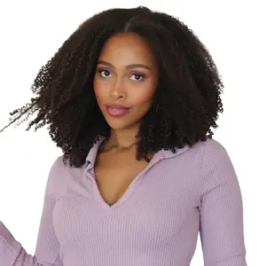 Vlike 18" Afro Kinky Curly Glueless Wig 250% Density Realistic Lace Scalp Throw & Go Beginner Wig Breathable Cap 100% Human Hair for Black Women, Black Woman Wigs, Heat Resistant,