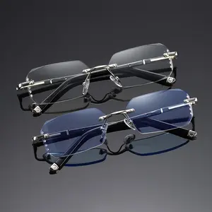 2pcs Elegant Rimless Reading Glasses| Men's Fashion Glasses +0.5-+2.5 - Vintage Style, PC Frame, Perfect Gift for Him