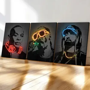 3-Pack Wood Frame Canvas Posters, Neon Hip-Hop Art, Artwork, Modern Living Room Decor, Artistic Decoration, Modern Home Decoration, Waterproof, Suitable for Bedroom, Office, Hallway
