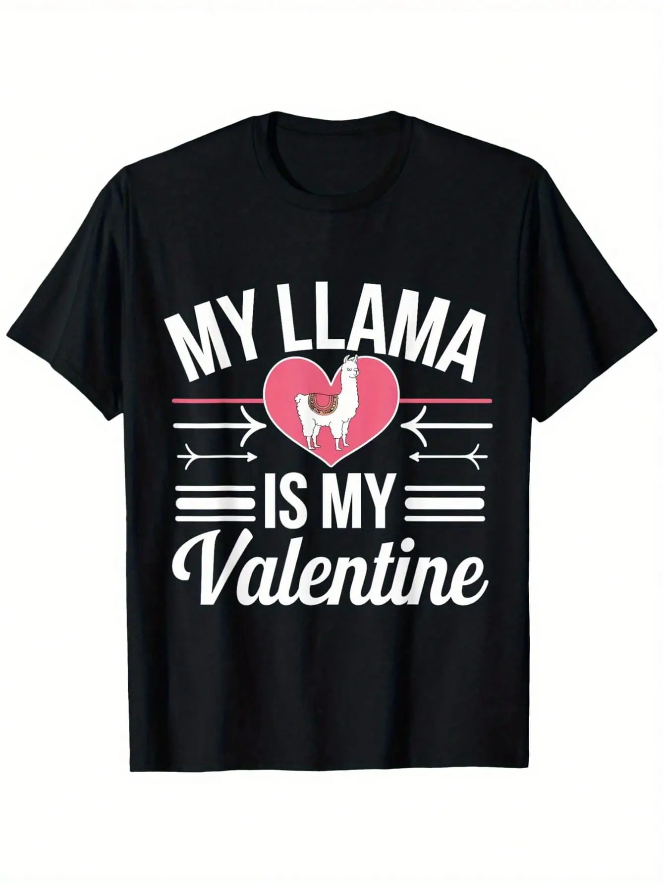 Women's Graphic Short-Sleeve T-Shirt - "Llama Is My Valentine" Valentine's Day Design, Colorful, Comfortable, Loose Unisex Fit, New, Casual Check Top, Shortsleeve, Lightweight