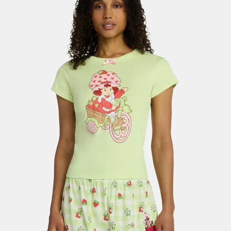 Shortcake Women's Lime Green T-Shirt with Classic Short-Sleeve Crew Neck and Casual Style