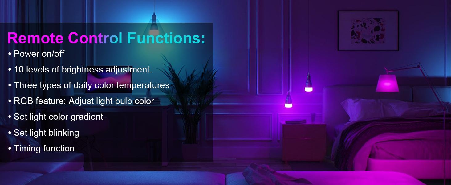 Rechargeable Emergency Light Bulbs with Remote, Magnetic Battery Powered E26 LED Bulb with Timer for Lamps/Sconces/Outdoor Camping, 3 Color Temperatures & 12 RGB Colors, Non-Hardwired