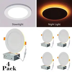 4 Ultra-thin 6" LED Ceiling Light with Night Light | 5 Color Temperature Adjustable High Brightness Recessed Installation Brushed Finish Aluminum Housing E26 Base Hardwired Suitable for Modern Interior Decoration lights lamp lights for bedroom night light