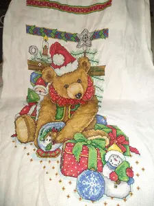 A Victorian Teddy Bear Cross Stitch Christmas Stocking
