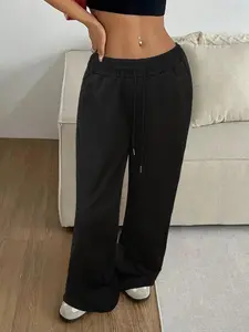 Women's Solid Color Drawstring Waist Sweatpants, Casual Jogger Pants for Daily Wear, Ladies Bottoms for All Seasons, Wide Leg Sweatpants