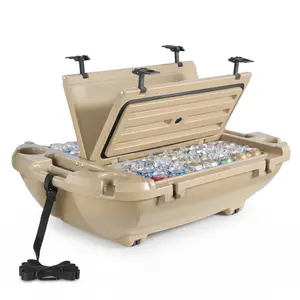 VEVOR Floating Cooler, 40 QT Floating Ice Chest with Dry Storage & Tow Rope, Premium LLDPE Amphibious Drink Cooler for Water & Land, Cruise Smoothly Stable on Lake, River, Pool, Beach, Kayak, Apricot