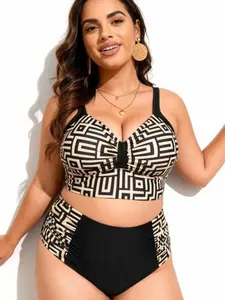 Curve-Friendly High Rise Bikini Bottoms for Beach Walks Women's Swimsuits Set that Controls Belly & Flatters Hips Dolly Dimplely Bikini Plus Size Neon Trim High Waist Swimsuit tankini