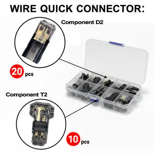 Wire Quick Connectors D2 & T2 20pcs D2 10pcs Tool-Free Non-Solder Non-Stripping 3-Way 2-Way AWG 18-22 Crimp Connectors for LED Strip Light Automotive Power
