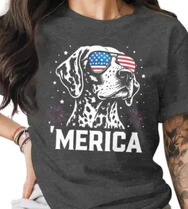 German Shorthaired Pointer Merica T-Shirt, Patriotic GSP Dog Graphic Tee, 4th of July Gift for Dog Lovers