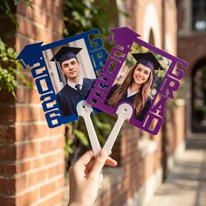 Mifoci 12 Pcs Sublimation Graduation Fans Blank with Handle 6.7 x 6.3 Personalized Double-Sided DIY Sublimation Plastic Fan Class of 2026 Grad Photo Props Blank for Grad Party Gifts (Classic)