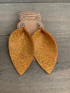 Mustard Yellow Holographic Leather Earrings