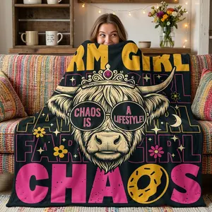 SLEEPWISH Vintage Western Cow Graphic Flannel Throw Blanket - Retro Country Farm Style, Soft Cozy Warm Fleece, for Bedroom, Couch Home Decor