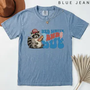 Red White and Due Tee, Patriotic 4th of July Shirt, Funny Pregnant Raccoon Graphic Top, Hotdog USA Maternity Gifts, Cute Raccoon Tee Shirts