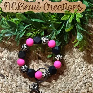 Silicone Bead Wristlet, Leopard Print Wristlet, Silicone Beads, Wristlet