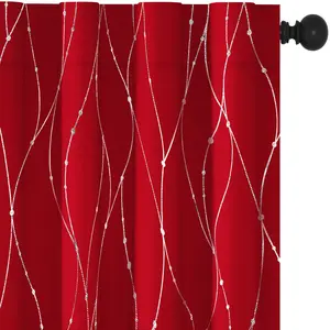 Deconovo Silver Dots Pattern Blackout Curtains (2 Panels & Back Tab) - Thermal Insulated,Soundproof Printed Drapes for Living Room, Bedroom, Sliding Glass Door and Office