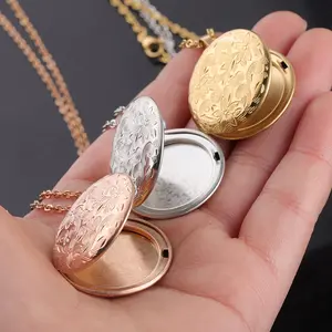Vintage Round Locket Necklace Mirror Polished Stainless Steel Photo Frame Pendant DIY Openable Jewelry for Men Women