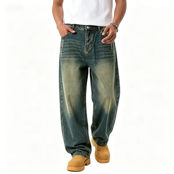 EMMIOL Baggy Jeans Men Wide Leg,Y2k Hip Hop Skater Denim Cargo Pants Vintage Loose Fit,Relaxed Long Trousers Streetwear