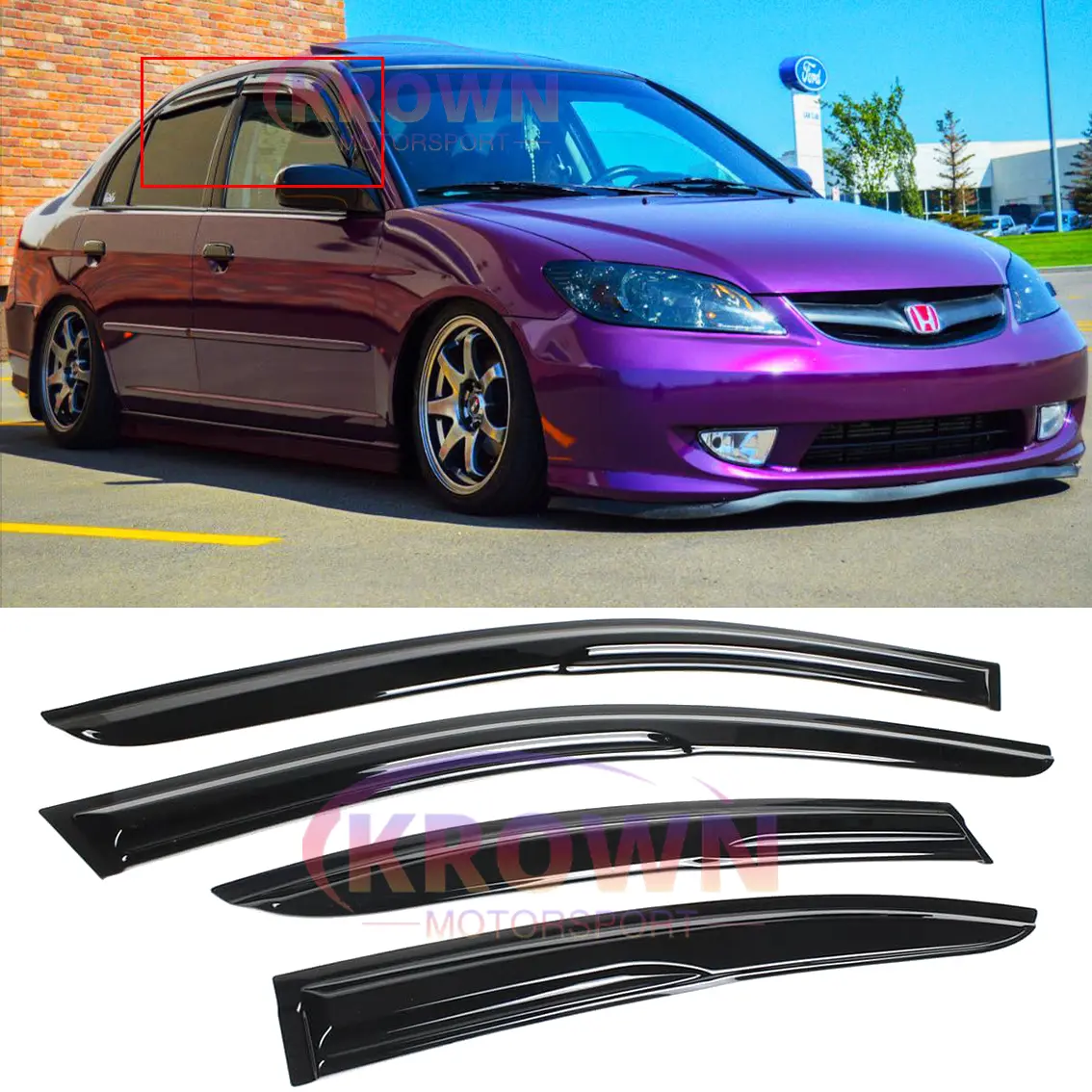 FOR 2001-2005 HONDA CIVIC SEDAN JDM 3D WAVY MUGEN STYLE RAIN GUARD WINDOW VISOR