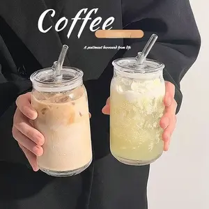Transparent Glass Water Cup with Bamboo Lid and Straw, High Aesthetic Cola Cup, Home Use Milk Tea Coffee Mug, Durable Design, Glassware, Drinking Glassware, Stylish Drinkware