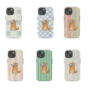 Watercolor Cat & Tiny Blue Flowers Phone Case,For iPhone 17 Pro Max 16 15 14 13 12 11 for Samsung S21 S22 S23 S24 S25 Phone Case,Gifts for family and friends, Phone Accessories