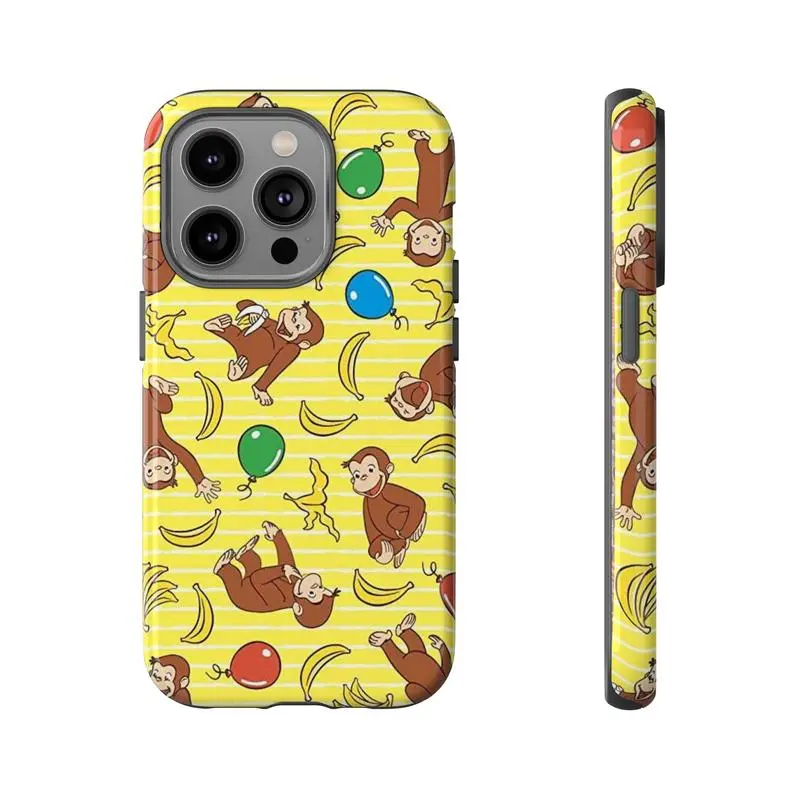 Curious Georgeee  Phone Case, Curious Monkeys and Colorful Flowers Tough Phone Case, in A Vintage Storybook Style, Inpired Movie, Gift for Fans, Cartoon Cover,phone Case Suitable for Iphone 11/12/13/14/15/16/17 Pro Promax Plus Air, Accessories, Shell