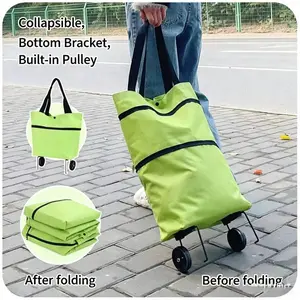 Foldable Wheeled Shopping Bag, Portable Large-Capacity Tote with Pull Wheels, Household Grocery Cart for Supermarket Shopping