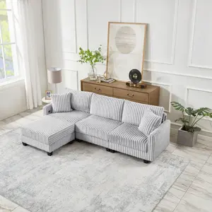 【Sub 2 packages】Niccae 100-inch corduroy fabric sofa with L-shaped modular 3-seat convertible sofa, built-in dual charging ports at the arms, and armrests can be freely placed anywhere