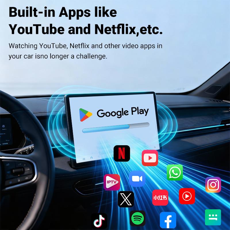2026 Ai Box Wired to Wireless Carplay Adapter，For iPhone & Androids, Supports Netflix/Youtube/TikTok APP，compatible with vehicles equipped with factory-installed CarPlay，plug and play，easy to install