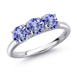 Gem Stone King 925 Sterling Silver Blue Tanzanite Engagement Ring For Women | 1.38 Cttw | Round 5MM | Gemstone December Birthstone