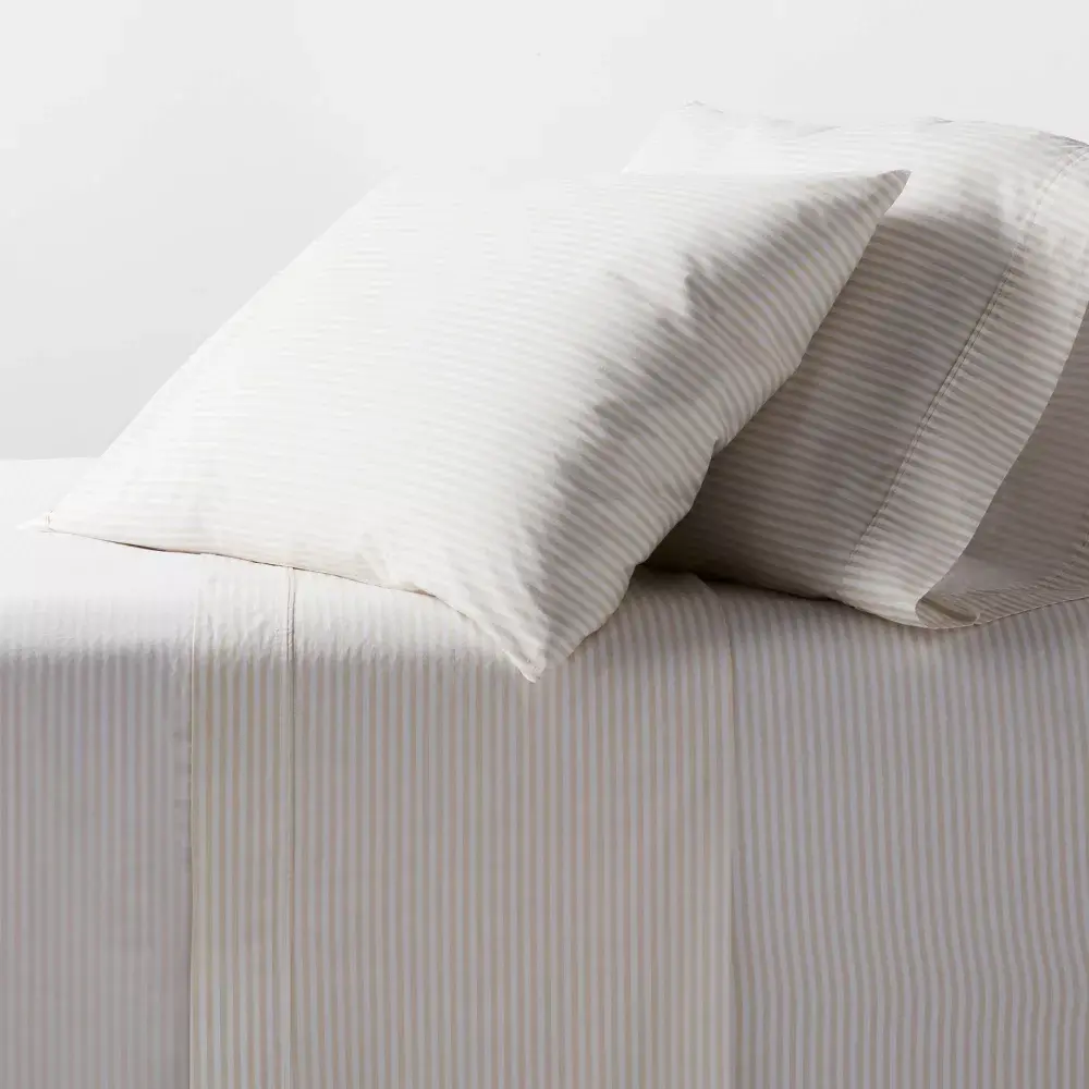 Twin/Twin XL Organic Percale Sheet Set Khaki/White Stripe - Threshold