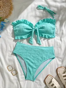 Two-Piece Bikini Set with Removable Straps, Halter Neck Design, Perfect for Beach Vacations & Summer, Bandeau Bikini Set