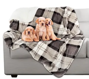 Petmaker Waterproof 50x60 Reversible Plaid Sherpa Dog Blanket