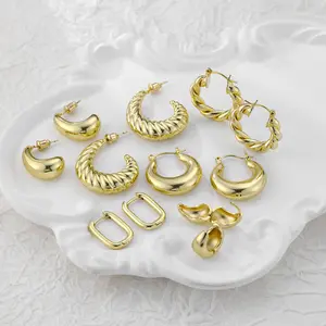 Elegant 6 Pairs 14K Gold Hoop Earrings for Women Lightweight Chunky Multipack Hypoallergenic Chic Jewelry Gift Accessories