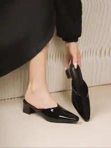 Elegant Women's High Heel Shoes, Fashionable Slip-On Mary Jane Style, Comfortable Office Wear, Casual One-Step Mules, Pointed, Rubber, Footwear