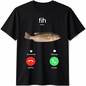 [100% Cotton] Fih Calling Remind me Message Decline Accept Phone Call Fish T-Shirt