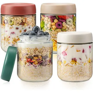 Overnight Oats Containers with Lids,16oz Glass Jars with Lids - Set Of 4, Practical Oatmeal Container to Go, Chia Seed Pudding Jars, Baby Food Containers