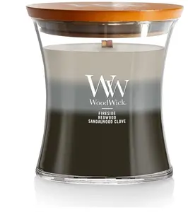 WoodWick Warm Woods Trilogy Holiday Candle Gifts for Women and Men, 9.7 oz Medium Hourglass Trilogy Candle with Crackling Wick