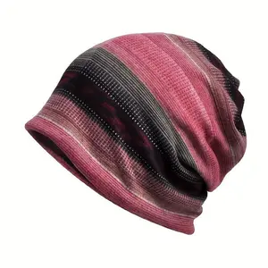 Striped Color Block Beanie Elastic Head Wrap Unisex Slouchy Skull Cap Warm Windproof Headband and Neck Gaiter for Cold Weather
