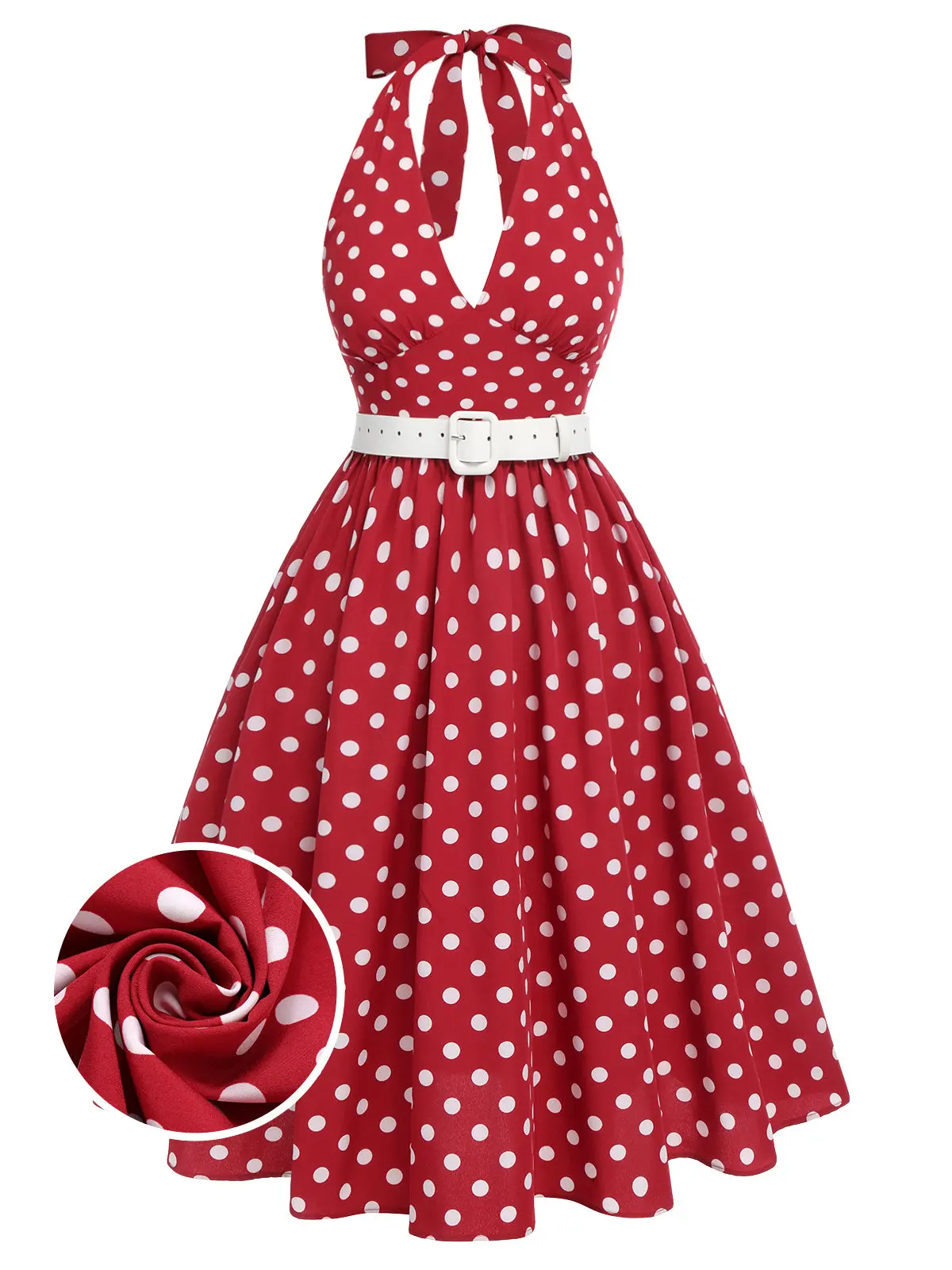 RETRO STAGE Women's 1950s Vintage Polka Dot Halter Neck Dress - 4th of july outfits vacation outfits Casual Chic Sleeveless Summer Elegant Dress with Back Zipper, Polka Dot Dresssummer dresses vacation outfits Womenswear